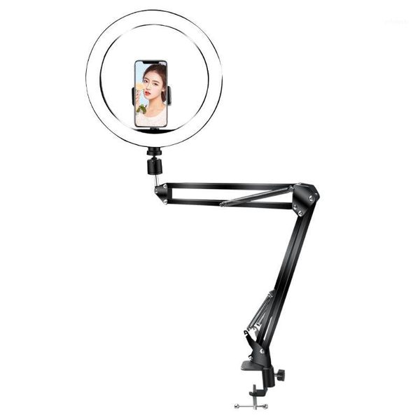 

flash heads 26cm/10inch dimmable ring light with long arm stand 3200-5500k desktablet phone holder video live pography selfie light1