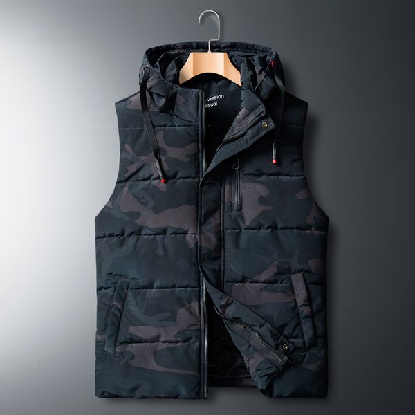 

2021 new winter men's sleeveless big sizes 8xl autumn casual warm thick coats male detachable-hat vest jacket men waistcoat o77n, Black