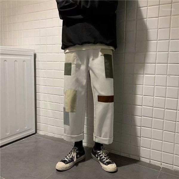 

autumn hole patch pants men's fashion casual pants men streetwear wild loose hip hop straight tooling trousers male s-3xl1, Black