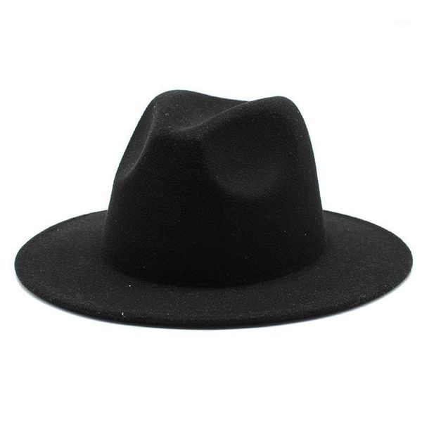 

wide brim fedora hat for women solid color wool felt hat for men autumn winter panama gamble yellow jazz cap 56-61cm1, Blue;gray