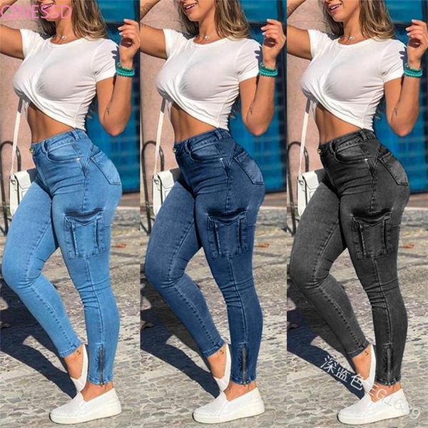 

high waist jeans woman single-breasted pencil jeans streetwear vintage skinny ruffles cotton women denim trousers women pants, Blue