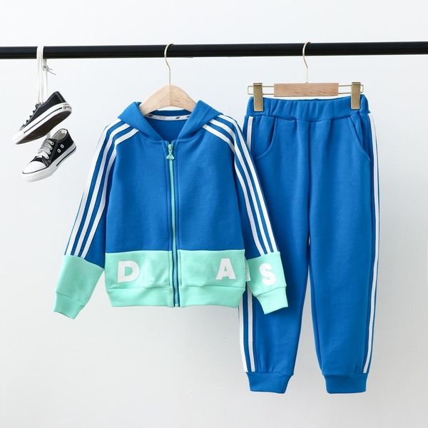 

children's hooded sweater + sweatpants two-piece set boy zipper jacket girl's sports set children's clothing 00973, White
