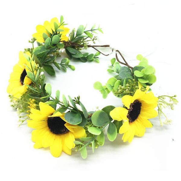 

sun flower wreath crowns festival headband women hair accessories headdress girl floral garlands wedding party floral jllehz