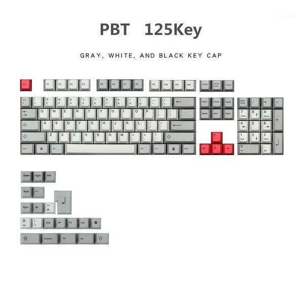 

pbt key cap gray white black color 125key cherry height sublimation cherry height suitable for most mechanical keyboard1