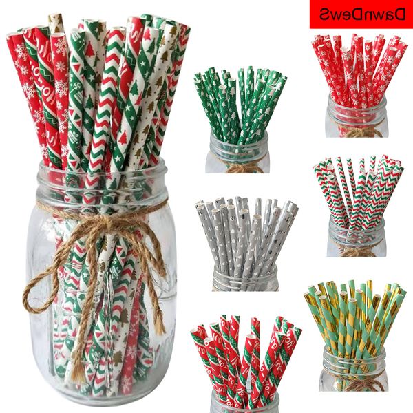 

snowflake red green drinking straws paper 25pcs straw xmas tree ornament new year merry christmas decoration for home 2020