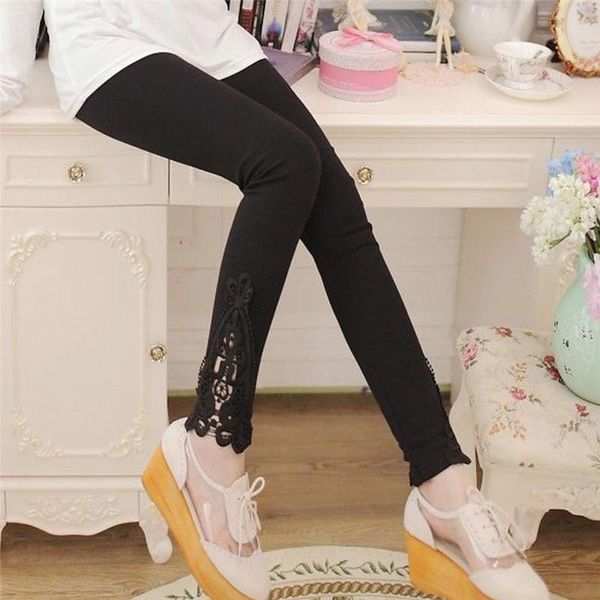 

new fashion womens leggings skinny slim fit pants summer spring lace crochet skinny leggings stretch jeggings pants, Black