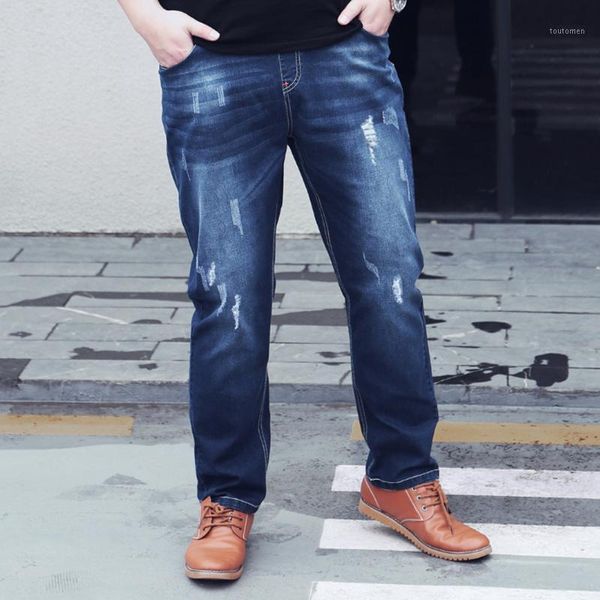 

summer and autumn tube high elastic straight jeans loose large size high waist long pants men fat pants1, Blue
