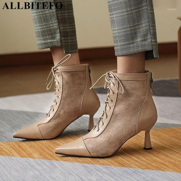 

boots allbitefo genuine leather+flock high heels ankle women heel shoes autumn office ladies heels1, Black