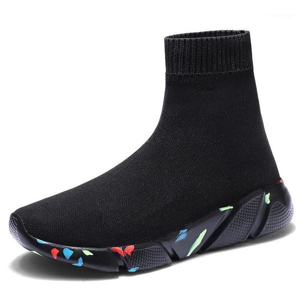 

boots women shoes casual socks wedge platform fashion elasticity camouflage breathable walking sport woman sneakers1, Black