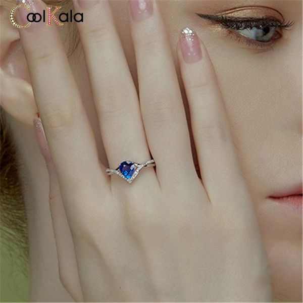 

coolkala new style fashionable water drop shape blue open for women with zircon color treasure movable ring, Slivery;golden