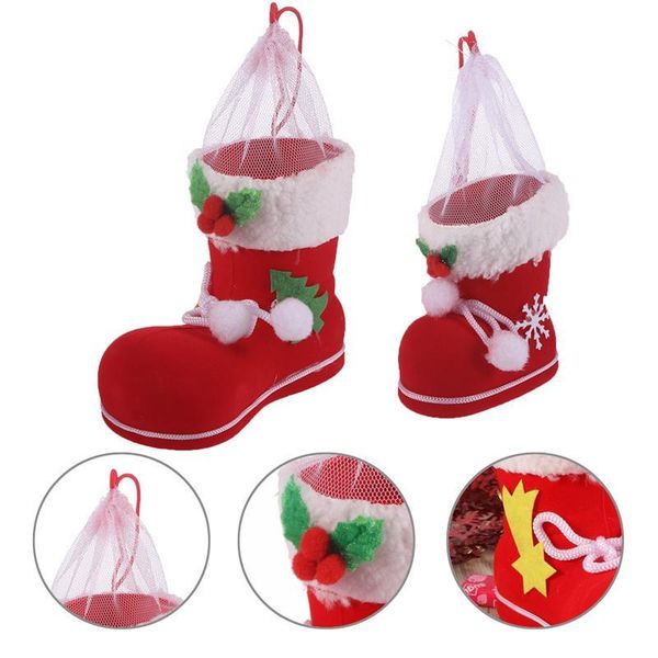 

2pcs конфеты держатель многоразового flocking прелестного прочные конфеты обувь конфета держатель boots мешок подарок для рождественской веч