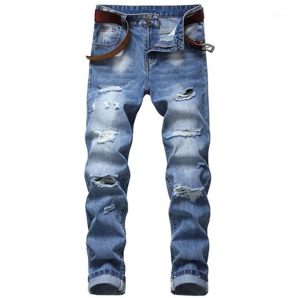 

men's jeans mens street wear 2021autumn faashion retro hole men pants cotton denim trouser male korean jeans1, Blue