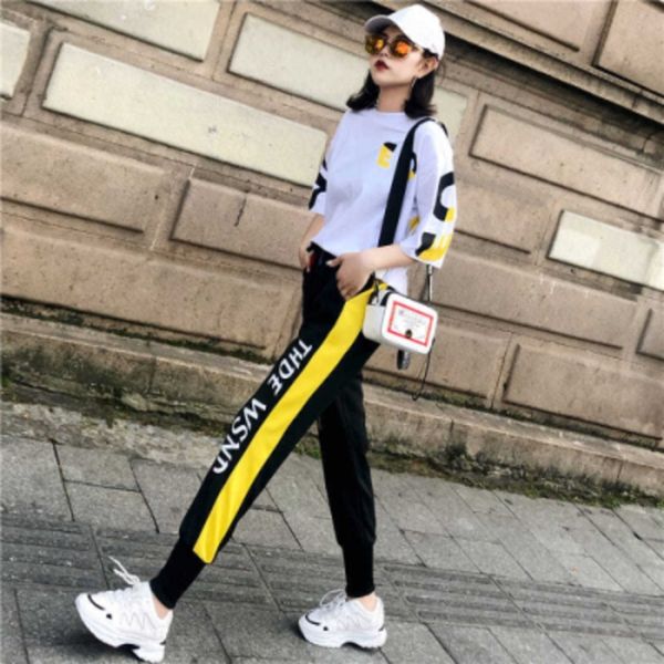 

summer sports suit women's new casual short-sleeved harem pants aging fashion western style pajamas sportswear sportswear sportswearrun, Gray