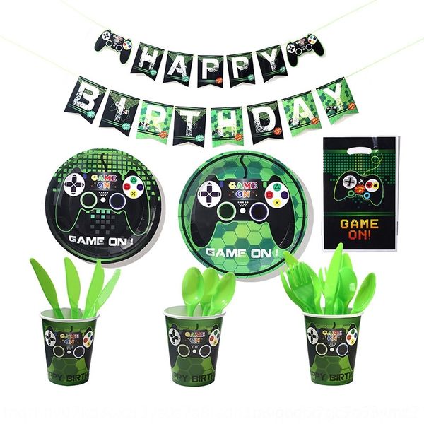

qektd new game theme supplies tray cup paper disposablefork spoon paper banner tray tableclothand fork tablecloth party tablecloth vseao