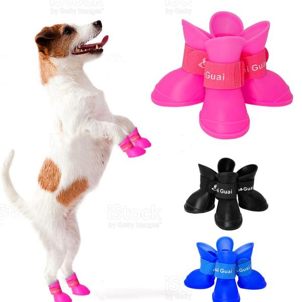 

4pcs waterproof pet dog shoes summer anti-slip rubber rain boots protective for small cats dogs candy color puppy socks jllpvr