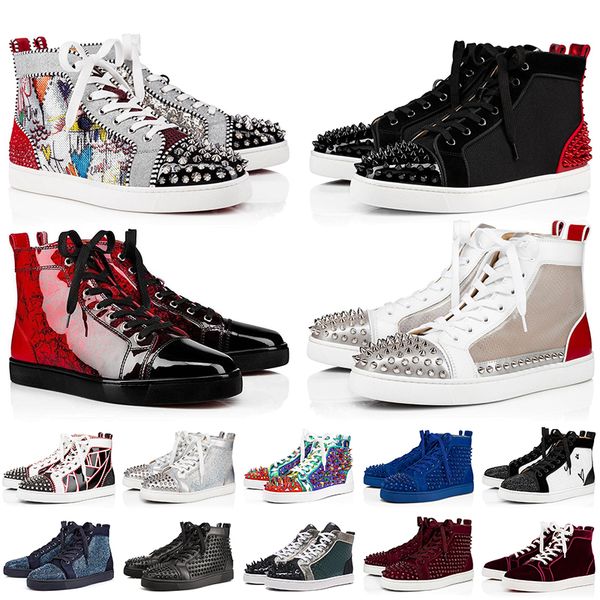 

2020 red bottoms men women shoes studded spikes loafers sneakers suede leather flats mens trainers casual shoes luxury designer size 47, Black