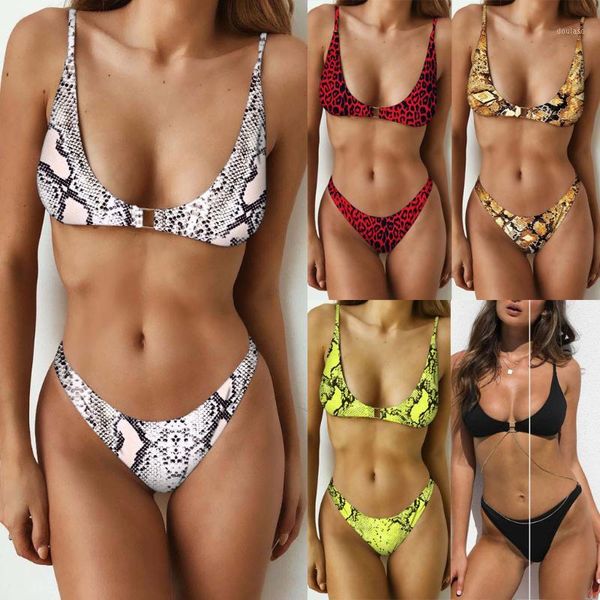 

2019 new fashion summer women leopard print bra push-up pad swimwear bathing swimsuit beachwear set 2.211, Red;black