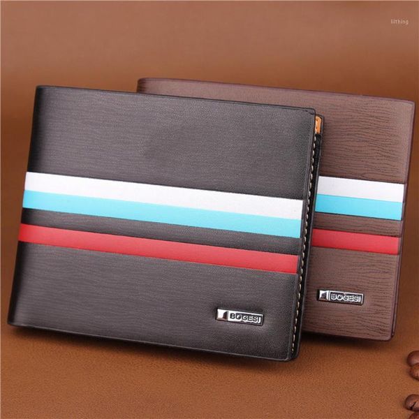 

men's luxury pu leather bifold wallet coin purse id holder short1, Red;black