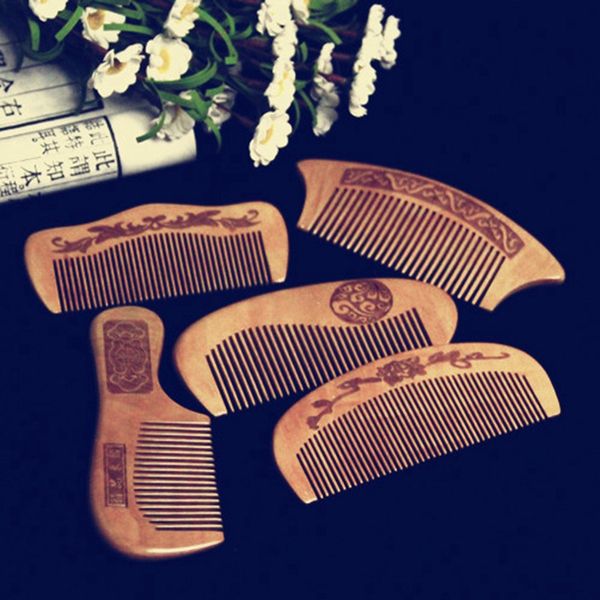 

1pcs natural peach wood comb close teeth anti-static detangling beard head massage hairbrush hair care tools