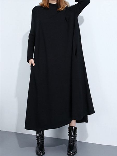 

neck oversized high side seam loose new pocket dress, Black;gray