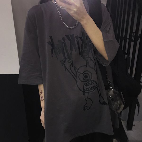 

2021 women's short t-shirt summer new korean version loop retro of animated cartoons male couple print and fashion hn83, White
