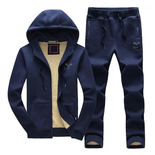 

winter new casual hooded sweatshirt mens two pieces sets brand cotton thick warm tracksuit pants men plus size 3xl sport suit1, Gray