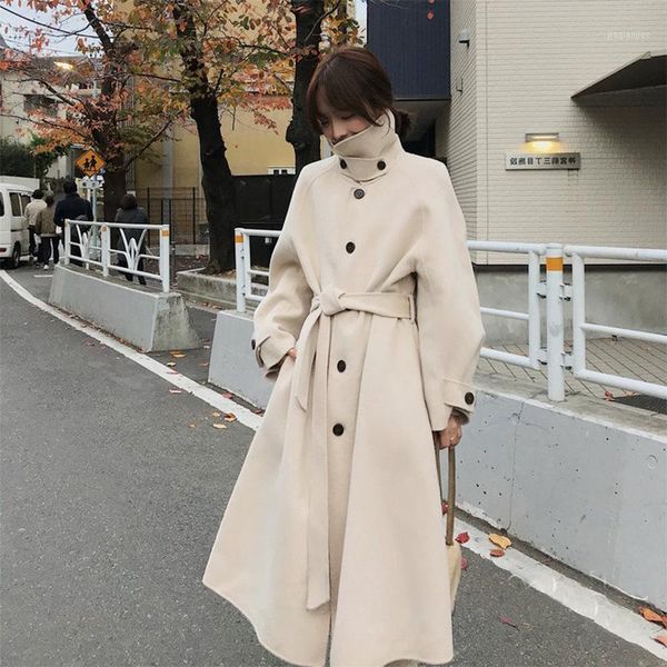 

double-sided overcoat women medium and long 2020 new autumn and winter temperament hepburn wind thickened cashmere wool coat1, Black