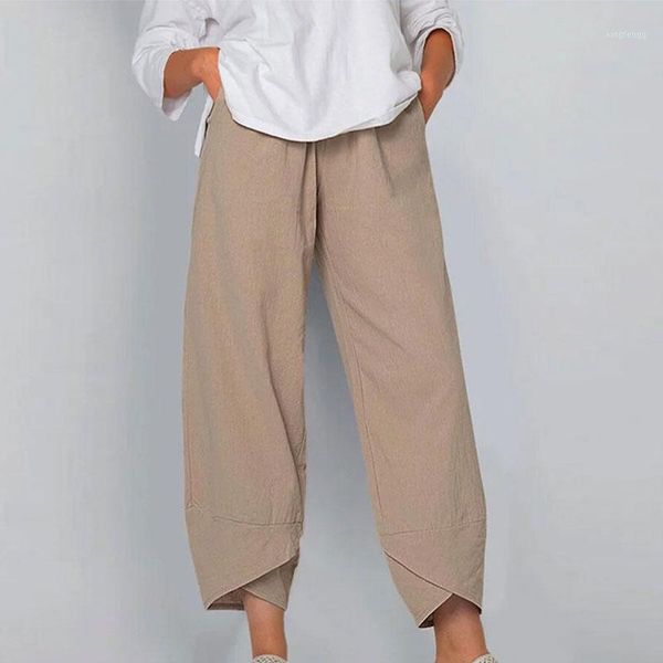 

plus size trousers loose joggers women ladies casual cotton linen baggy pants solid pockets straight high waist ankle-length1, Black;white