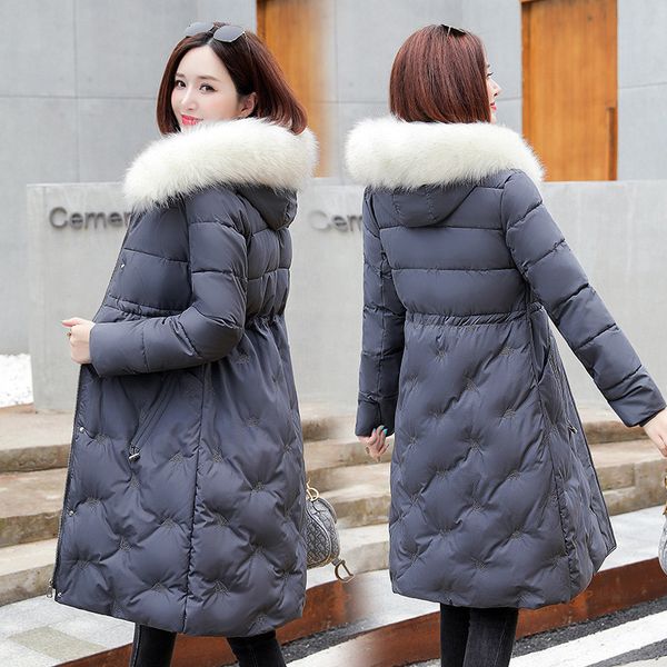 

2021 new women's winter coat autumn new cotton coats long korean fashion thin thick white heat with hood parkas feminine rber, Black