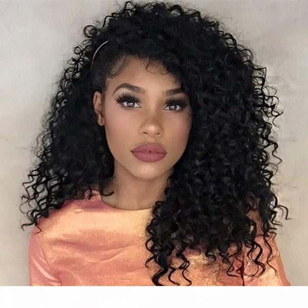 

long kinky curly lace front human hair wig bleached knots with baby hair virgin brazilian remy hair full lace wigs in stock, Black;brown