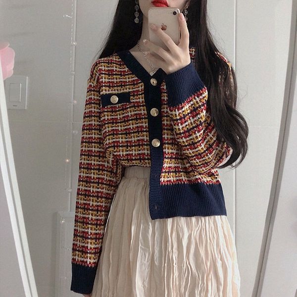 

6183korean coat coatautumn and winter new v-neck thickening foreign style thick flower short sweater coat women's small fragrant style, White;black