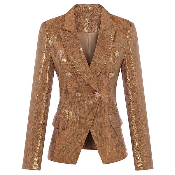 

new fashion fall winter 2020 designer blazer women's lion metal buttons double breasted blazer jacket outer coat gold c1008, White;black