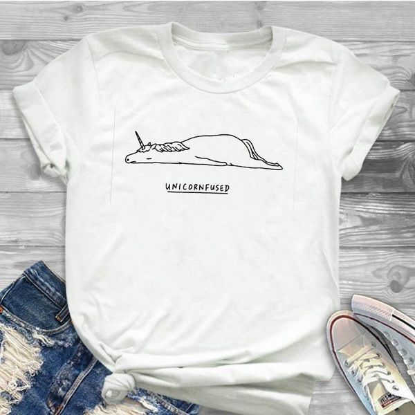 

women lady t shirt unicorn lazy animal printed tshirt ladies short sleeve tee shirt women female clothes graphic t-shirt, White