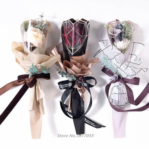 

new 20pcs diamond shape single flower bag bouquet wrapping paper plastic opp bag rose flower packaging material wedding decor