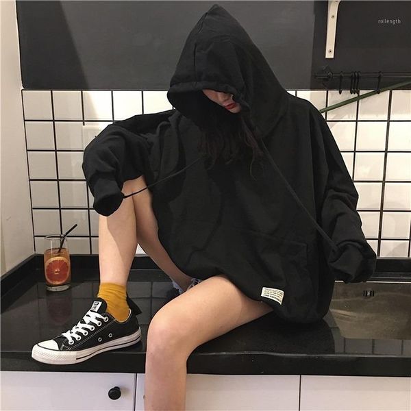 

2020 spring clothing korean-style new style loose-fit hooded pullover hoody blouses women's dress wholesale1, Black