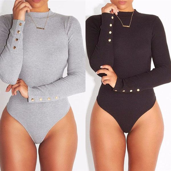 

new fashion women skinny knitted long sleeve o neck stretch bodysuit lady leotard body t200116, Black;white