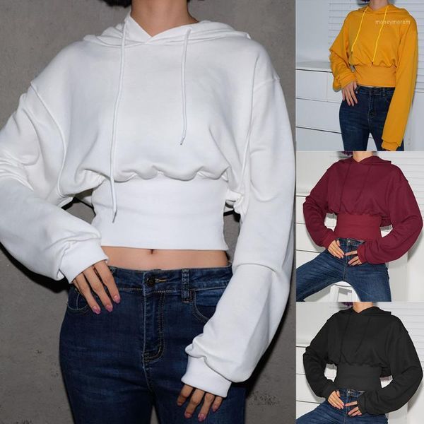 

women ladies autumn hip solid hooded long sleeve sweatshirt pullover shirt sweatshirts cool hooded streetwear hoody1, Black