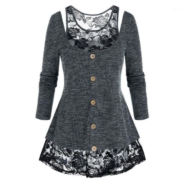 

blouse two-piece suit plus size lace cutout long sleeve tee sweater womens set blouses casual loose blouses buttons shirts1, White
