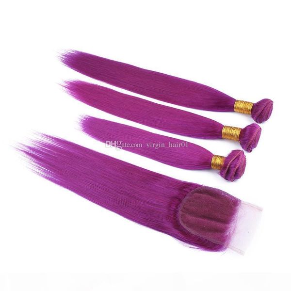 

purple human hair weaves with lace closure 3 pcs hair extension straight and lace closure malaysian virgin hair weft for sale, Black;brown