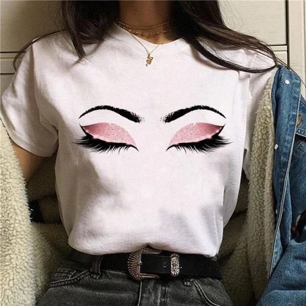 

ZOGANKIN Makeup Art Eyelashes Print Vogue Female T Shirt Women Kawaii Tshirt Streetwear Hipster Summer Tops Woman Clothes #Gy1R, White