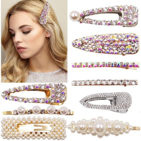 

клипы 9шт блеск sparkly rhinestone волос pearls шпилька barrettes ручного кристалл крокодил аксессуары для волос для девочек bbyjjw, Slivery;white