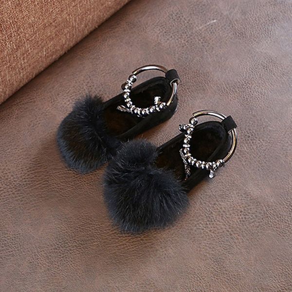 

warm children fluffy kid flock baby bowknot girls student single princess shoes fashion party, Black