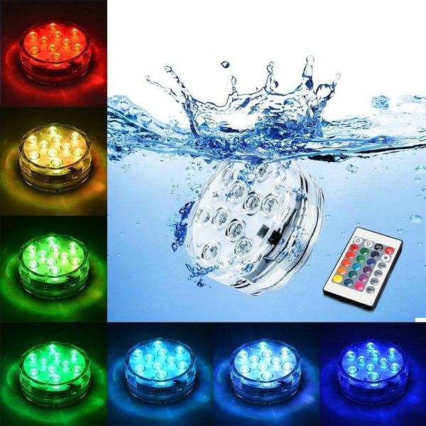 Vaso submersível subaquático 10 LED Remote Remote RGB Candle Light Bateria Operado Lâmpada Noite Decoração de Piscina