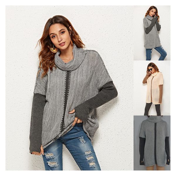 

womens autumn casual plain pullover long sleeve turtleneck loose sweater plus size ladies trip work sweater, Black