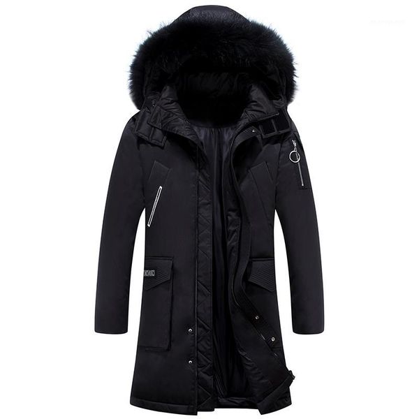 

men's down & parkas 2021 winter men's red jacket fashion casual fur collar hooded thicken duck jackets coats male brand clothing1, Black