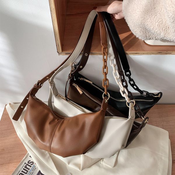 

women vintage baguette bag solid pu leather shoulder bag ladys fashion subaxillary bags luxury style armpit bag handbag c0125