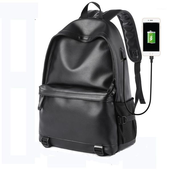 

men leather backpack usb charging anti-theft bolsas mochila large boy schoolbag travel bag school backpack black bagpack1
