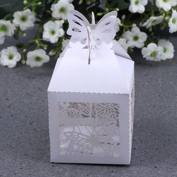 

50pcs wedding favor boxes butterfly hollow out craft paper box for gifts candy sweets (white