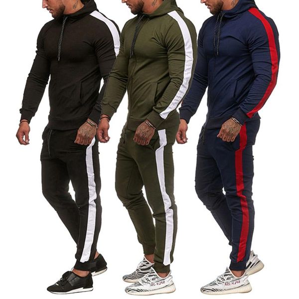 

men's color block tracksuit 2 piece sets long sleeve zipper hooded sweatshirt + running jogging pant athletic clothes 2020 new, Gray