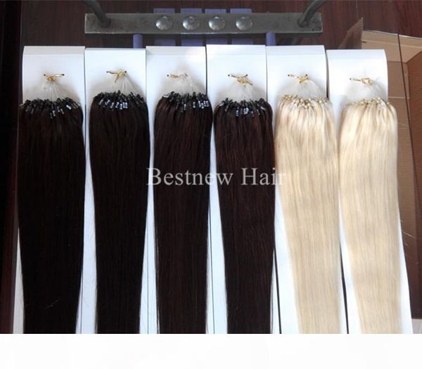 

lummy silk straight indian remy micro ring loop 100% human hair extensions color #2 #4 #613 1g s 100s, Black